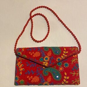 Embroidered Red Velvet Crossbody Shoulder Bag